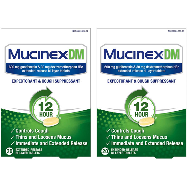 3446 Mucinex DM 12 Hr Expectorant & Cough Suppressant Tablets, 20ct (Pack of 2)