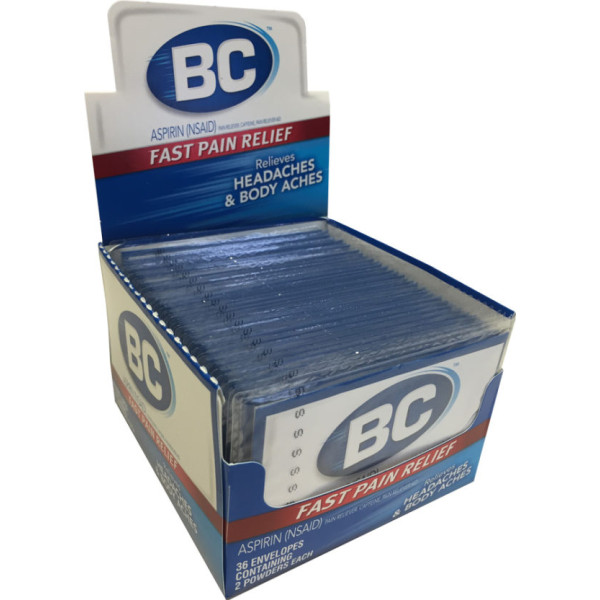 3464B BC Aspirin Powders, 36 Packettes Containing 2 Powder Stick Packs Each