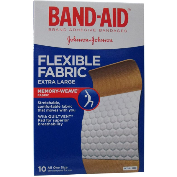 365685 J&J BAND-AID BRAND ADHESIVE BANDAGES FLEXIBLE FABRIC Extra Large All One Size 1 3/4" x 4" 10 ct.