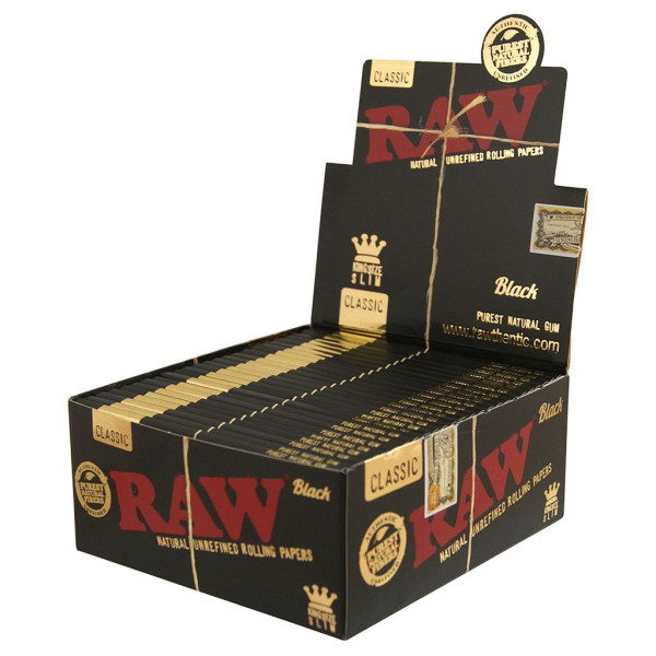 RAW-25032 RAW Classic BLACK Rolling Paper King Size Slim 50ct