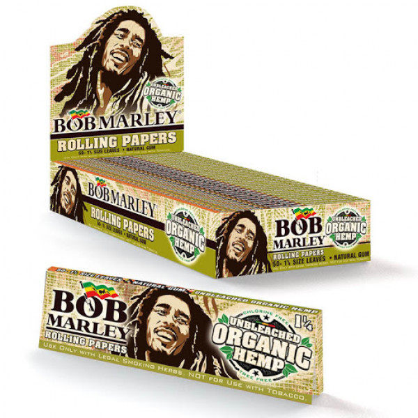 BOB-09398 Bob Marley Unbleached Organic Hemp 1 1/4 Rolling Papers 25 Booklet Packs