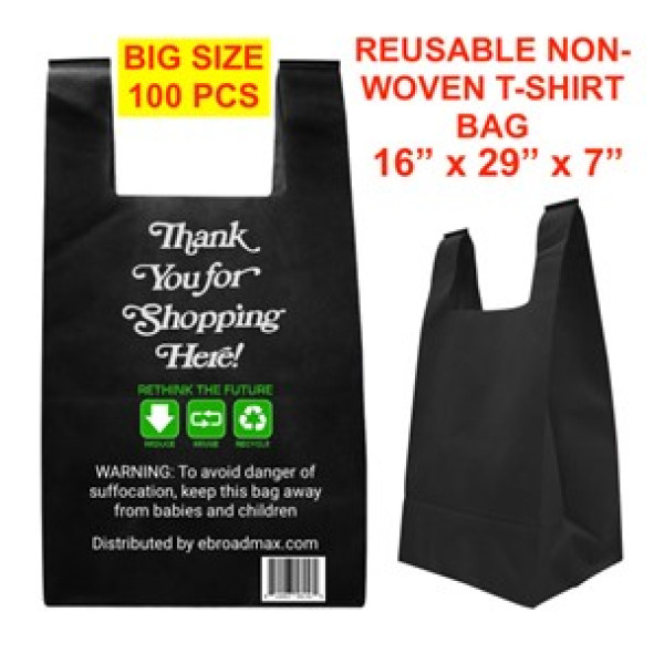 BAG-1924 Non-Woven Fabric T-Shirt Bags (BIG / 16"x29"x7") PACK 100ct