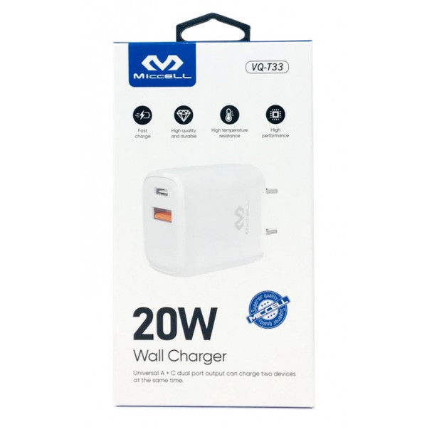 MC1004 Miccell Wall Charger (VQ-T33) 20W+3.0 Box Pack