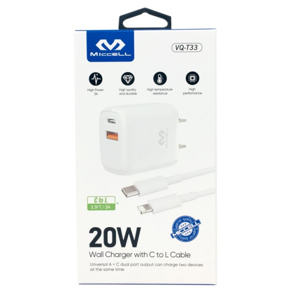 MC1186 Miccell Wall Charger with C to L Cable (VQ-T33) Box Pack