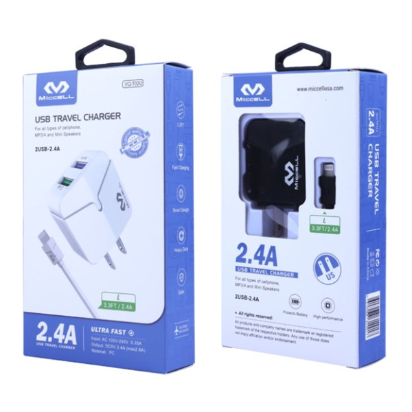 MC158 Miccell USB Travel / Wall Charger 3.3ft (VQ-T02U) Box pack