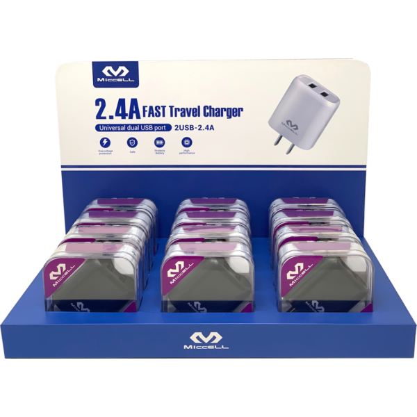 MCD1129 Miccell Dual Wall Charger (T05U) with Box Display 12's (Bundle)
