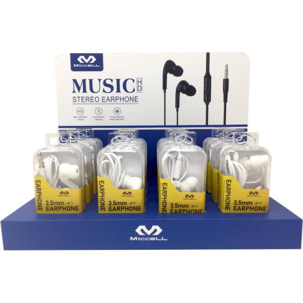 MCD1183 Miccell 3.5mm Earphones in Acrylic Pack Box Display 16's (Bundle)