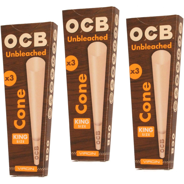 OCB-12015 3 x OCB Virgin Unbleached Cones Ultra Thin - King Size (32 Pack) 