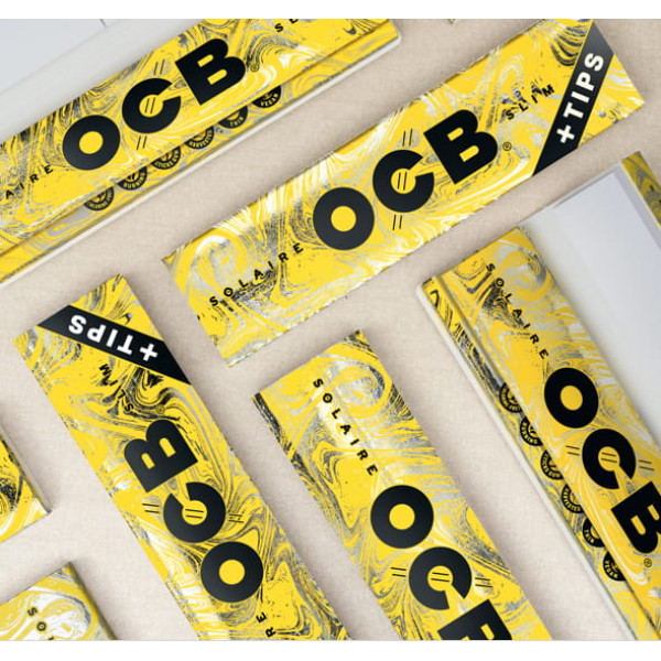 OCB-90164 OCB Solaire Slim Size Rolling Papers with Tips, 24 Booklets (32 Papers and 32 Tips per Booklet) King-Size Rolling Paper Set - 100% Natural Wood Fibers, Unbleached Paper