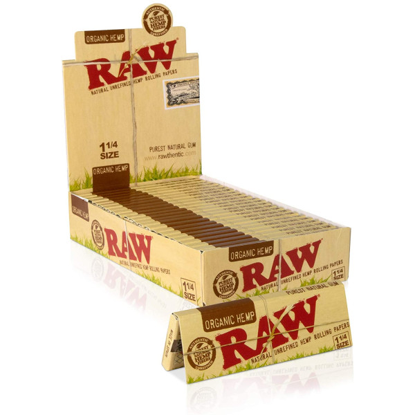 RAW-17418 RAW Organic 1 1/4 Rolling Papers | 24 Packs of 50 All Natural Hemp - Additive Free - Leaves Per Pack
