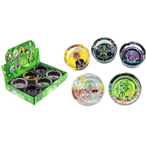 S1869 High Quality Glass Ashtray w/ Design 6ct